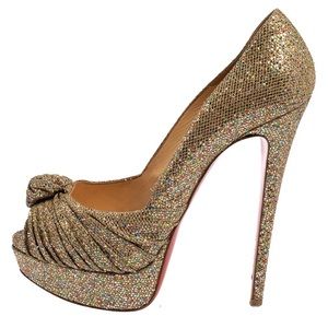 Gold sparkly glitter Louboutin platform heels